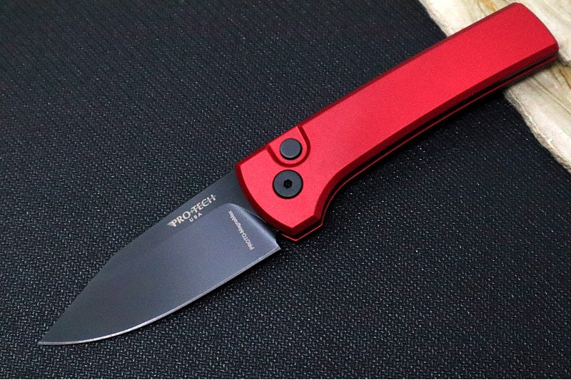 Pro Tech Chaves Scapegoat Compact Auto - Red Anodized Aluminum Handle / Black DLC Finished Clip Point Blade / CPM-MagnaMax Steel RCS1103-RED - Northwest Knives
