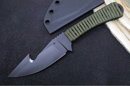 Toor Knives Merlin Gut Hooker Fixed Blade - Black Finished Blade / CPM-154 Steel / Woodland Green Handle / Kydex Sheath 850061338068