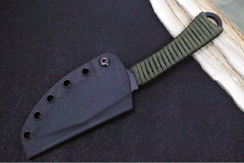 Toor Knives Merlin Gut Hooker Fixed Blade - Black Finished Blade / CPM-154 Steel / Woodland Green Handle / Kydex Sheath 850061338068