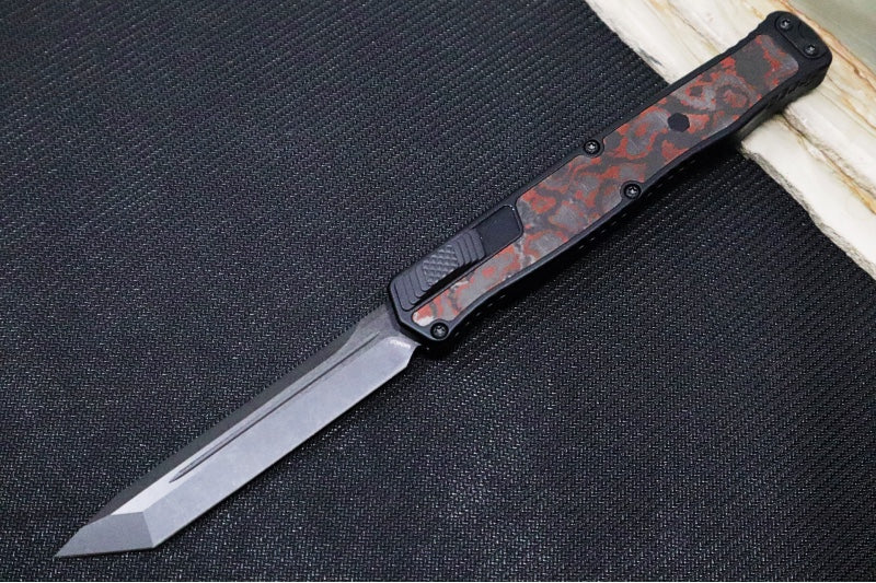 Heretic Knives Cleric II OTF - Black DLC Finish / Tanto Blade / Blood Red Camo Carbon Inlay / CPM-Magnacut Steel H019-6A-RD/CC