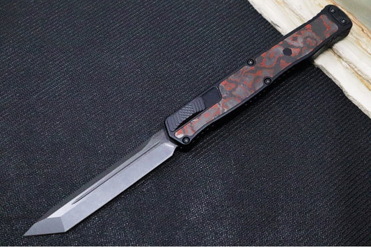 Heretic Knives Cleric II OTF - Black DLC Finish / Tanto Blade / Blood Red Camo Carbon Inlay / CPM-Magnacut Steel H019-6A-RD/CC