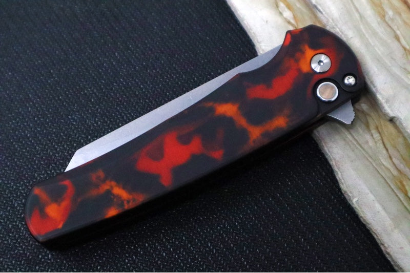 Pro Tech Malibu Flipper Limited -  "Del Fuego" Anodized Handle / Black Lip Button / Reverse Tanto Blade / CPM-Magnacut / Stonewash Finish 5401-DF - Northwest Knives