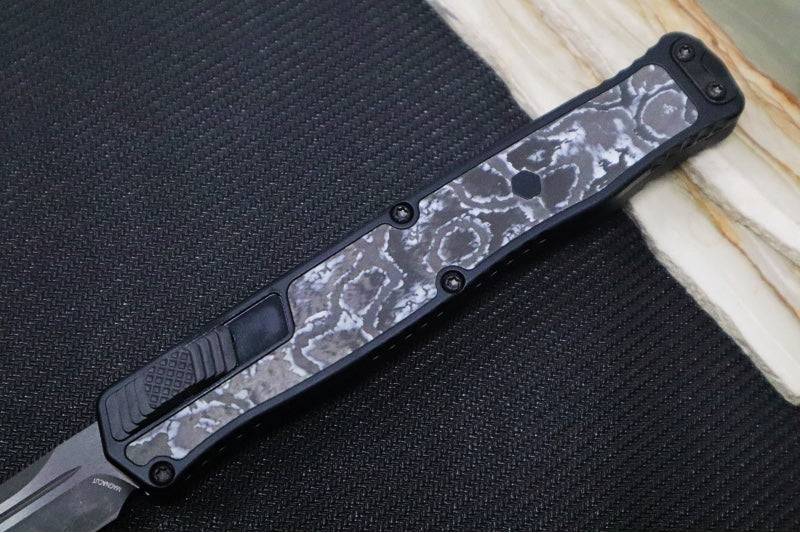 Heretic Knives Cleric II OTF - Black DLC Finish / Tanto Blade / White Camo Carbon Inlay / CPM-Magnacut Steel H019-6A-WT/CC