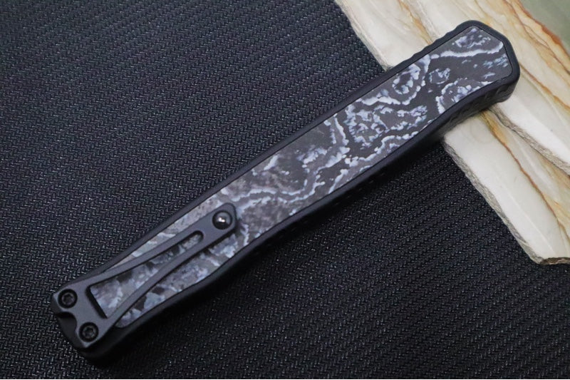 Heretic Knives Cleric II OTF - Black DLC Finish / Tanto Blade / White Camo Carbon Inlay / CPM-Magnacut Steel H019-6A-WT/CC