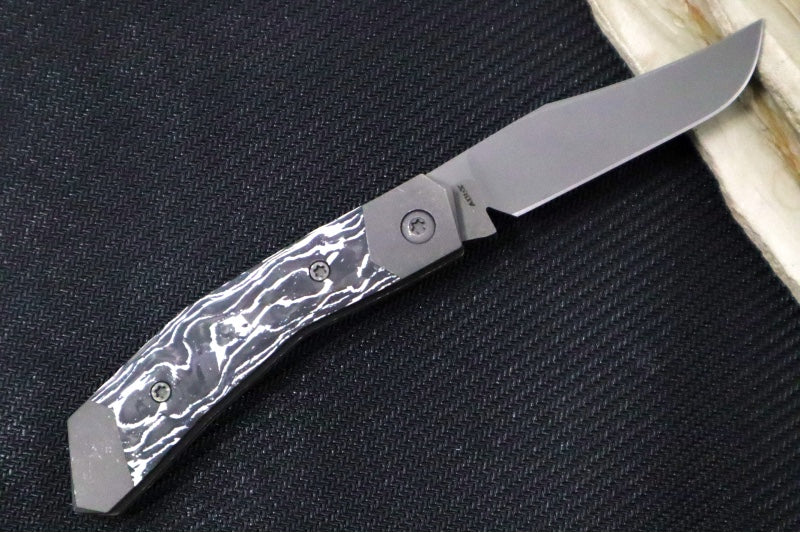 Jack Wolf Knives Mini Cyborg Jack Slip Joint - White Marble Carbon Fiber Handle / Bead Blasted Titanium Frame & Bolsters / CPM-S90V Steel