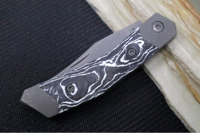 Jack Wolf Knives Mini Cyborg Jack Slip Joint - White Marble Carbon Fiber Handle / Bead Blasted Titanium Frame & Bolsters / CPM-S90V Steel
