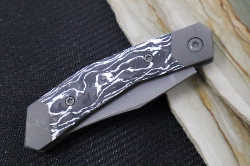 Jack Wolf Knives Mini Cyborg Jack Slip Joint - White Marble Carbon Fiber Handle / Bead Blasted Titanium Frame & Bolsters / CPM-S90V Steel