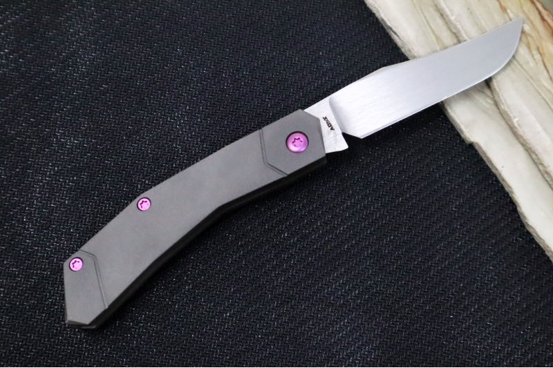 Jack Wolf Knives Mini Cyborg Jack Slip Joint - Smooth Titanium Handle / Bead Blasted Titanium Frame & Bolsters / CPM-S90V Steel