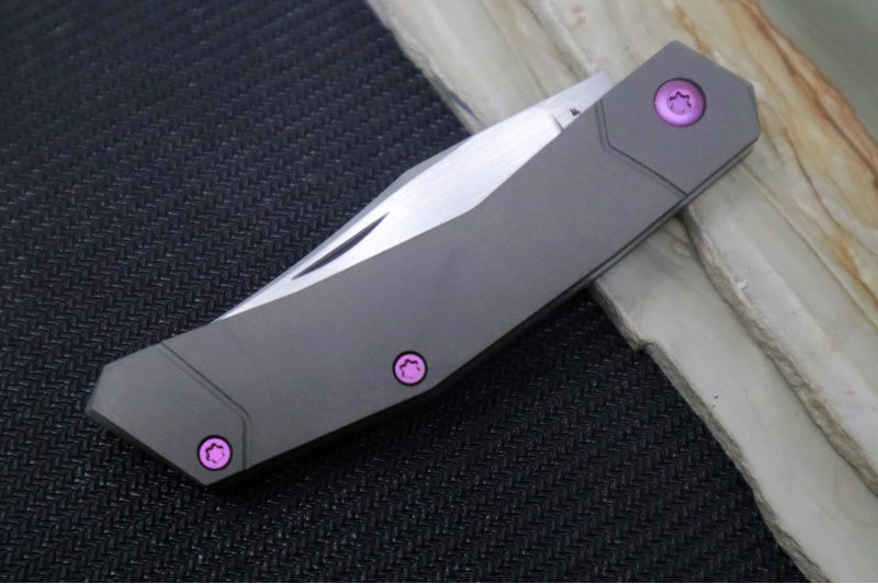 Jack Wolf Knives Mini Cyborg Jack Slip Joint - Smooth Titanium Handle / Bead Blasted Titanium Frame & Bolsters / CPM-S90V Steel