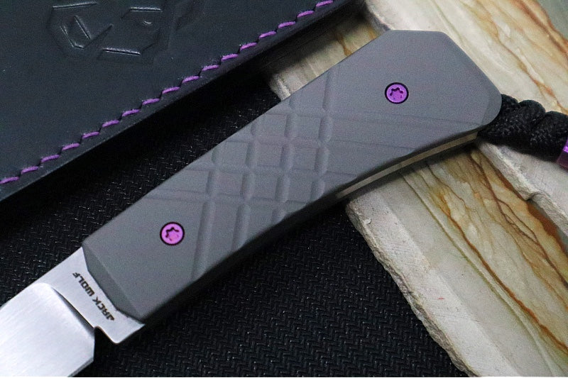 Jack Wolf Knives Pioneer FIXedc Knife - Titanium Cross Hatch 2 Handle / Drop Point Blade / CPM-S90V Steel / Satin Finish - Northwest Knives