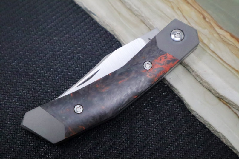 Jack Wolf Knives Mini Cyborg Jack Slip Joint - Fat Carbon Dark Matter Orange Handle / Bead Blasted Titanium Frame & Bolsters / CPM-S90V Steel