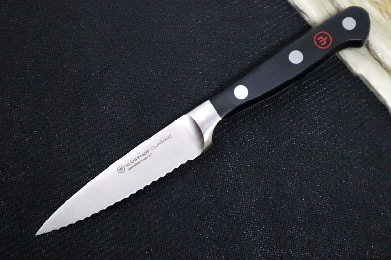 Wusthof Classic - 3 1/2" Fully Serrated Paring - Fully forged German stainless steel (X50 CrMoV 15) - Made in Solingen, Germany