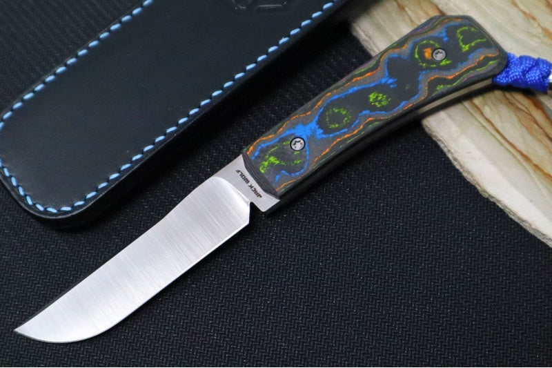 Jack Wolf Knives Pioneer FIXedc Knife - CamoCarbon 80s Handle / Drop Point Blade / CPM-S90V Steel / Satin Finish - Northwest Knives