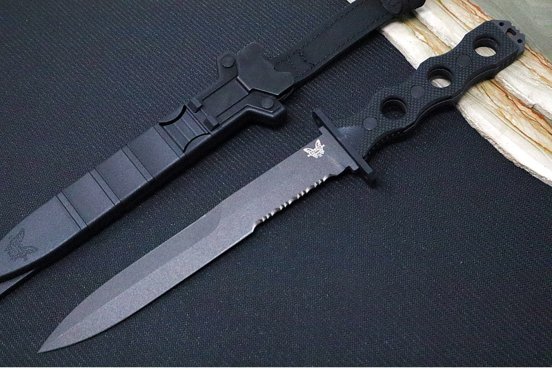 Garage Sale Benchmade 185SBK SOCP Fixed Blade - Dagger Blade with Serrates / Cobalt Black Finish / CPM-3V - Northwest Knives