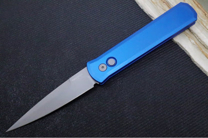 Pro Tech Godfather Auto - Blue Aluminum Handle / Blasted Blade 920-BLUE