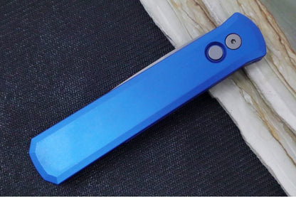 Pro Tech Godfather Auto - Blue Aluminum Handle / Blasted Blade 920-BLUE