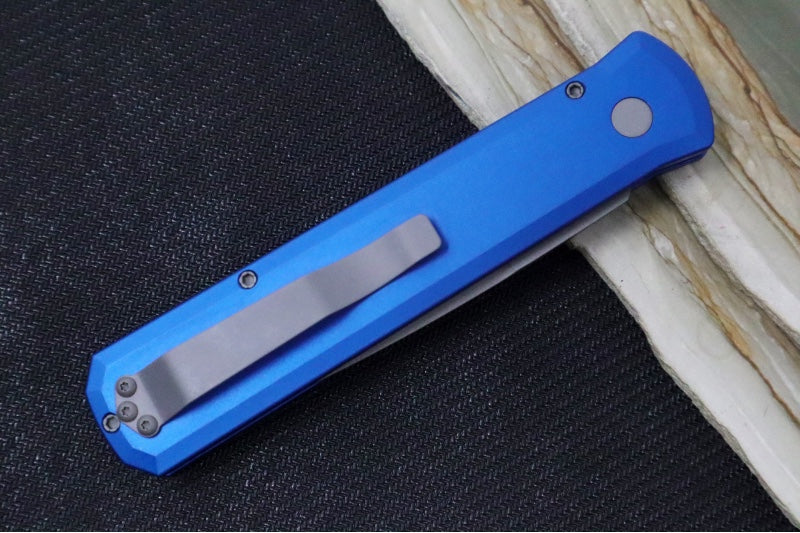 Pro Tech Godfather Auto - Blue Aluminum Handle / Blasted Blade 920-BLUE