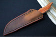 Koenig HELO FIxed Blade - Stonewashed Finished Blade - Tan Micarta Handle Scales - Brown Leather Sheath HELO.121 - Northwest Knives