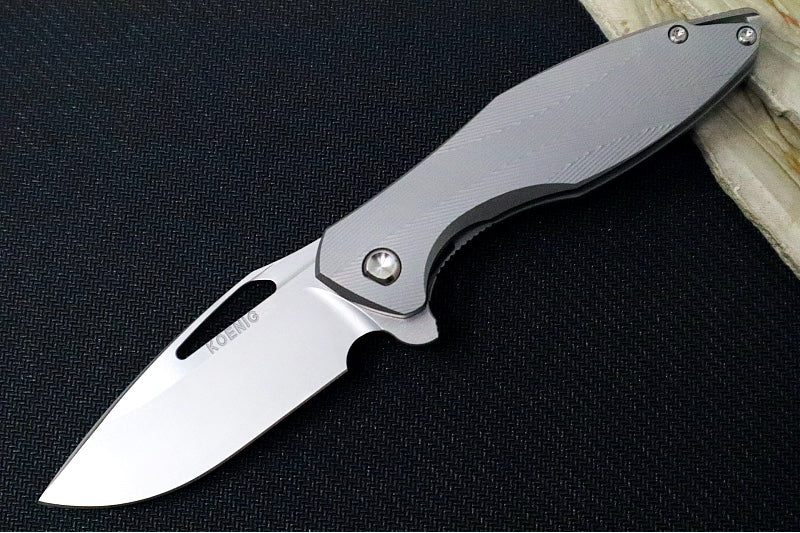 Koenig Mini Arius - Standard with Patterned Handle - Burnished Blade with Polished Flats - Silver Spacer & Satin Hardware (Gen 1) - Northwest Knives