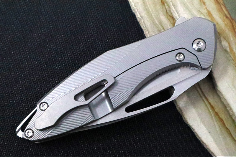 Koenig Mini Arius - Standard with Patterned Handle - Burnished Blade with Polished Flats - Silver Spacer & Satin Hardware (Gen 1) - Northwest Knives