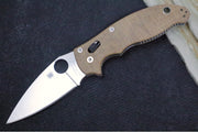 Spyderco Manix 2 - Brown Canvas Micarta Handle / CPM-CruWear Steel / Satin finish / Leaf Shaped Blade C101MPCW2 - Northwest Knives