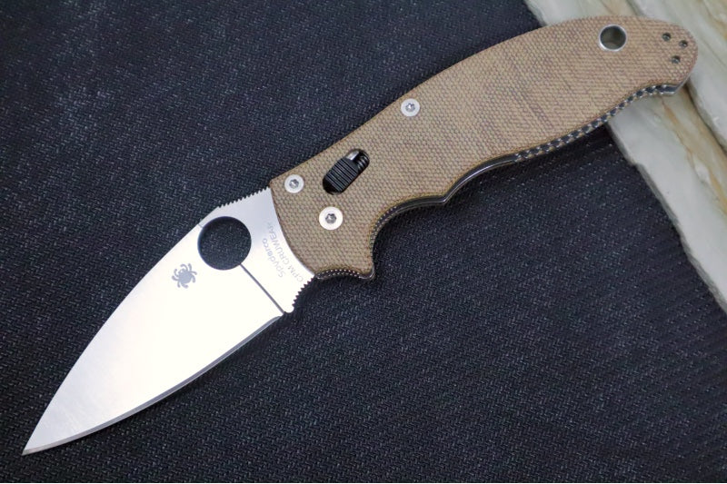 Spyderco Manix 2 - Brown Canvas Micarta Handle / CPM-CruWear Steel / Satin finish / Leaf Shaped Blade C101MPCW2 - Northwest Knives