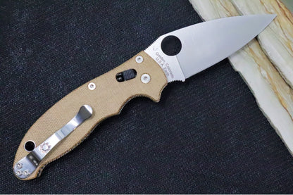 Spyderco Manix 2 - Brown Canvas Micarta Handle / CPM-CruWear Steel / Satin finish / Leaf Shaped Blade C101MPCW2