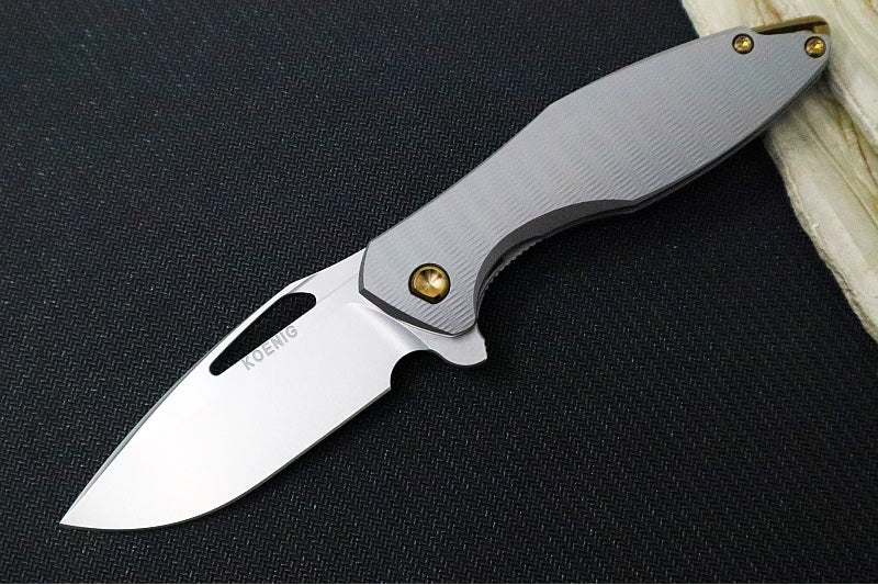 Koenig Mini Arius - Standard with Plexa Patterned Handle - Burnished Blade with Polished Flats - Bronzed Spacer & Bronzed Hardware (Gen 1) - Northwest Knives