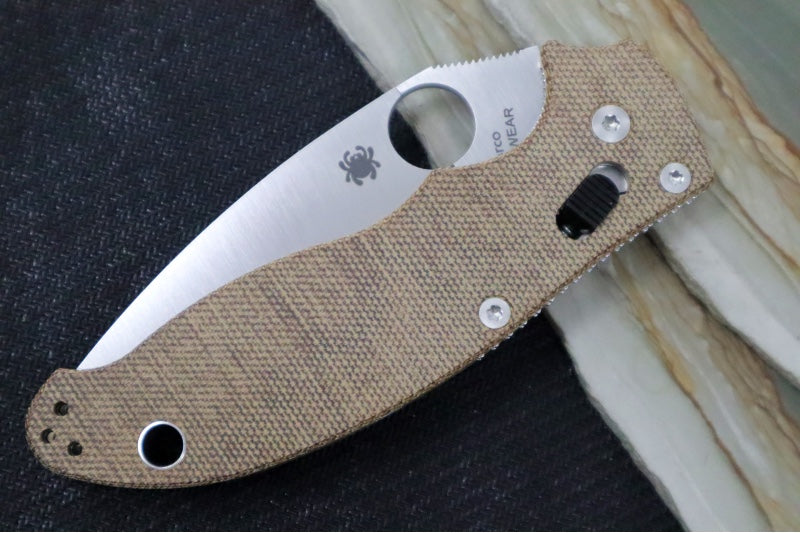 Spyderco Manix 2 - Brown Canvas Micarta Handle / CPM-CruWear Steel / Satin finish / Leaf Shaped Blade C101MPCW2