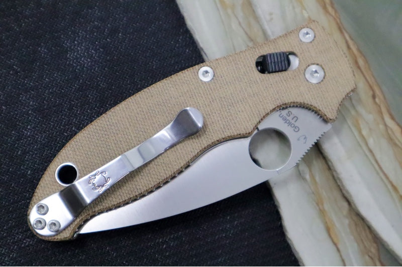 Spyderco Manix 2 - Brown Canvas Micarta Handle / CPM-CruWear Steel / Satin finish / Leaf Shaped Blade C101MPCW2