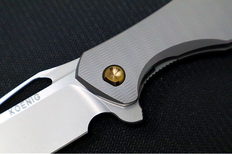 Koenig Mini Arius - Standard with Plexa Patterned Handle - Burnished Blade with Polished Flats - Bronzed Spacer & Bronzed Hardware (Gen 1) - Northwest Knives