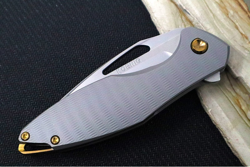 Koenig Mini Arius - Standard with Plexa Patterned Handle - Burnished Blade with Polished Flats - Bronzed Spacer & Bronzed Hardware (Gen 1) - Northwest Knives