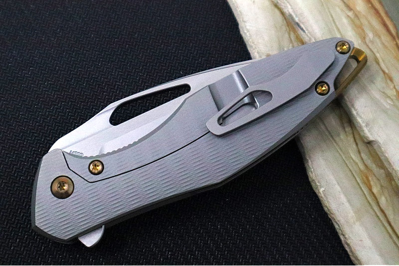 Koenig Mini Arius - Standard with Plexa Patterned Handle - Burnished Blade with Polished Flats - Bronzed Spacer & Bronzed Hardware (Gen 1) - Northwest Knives