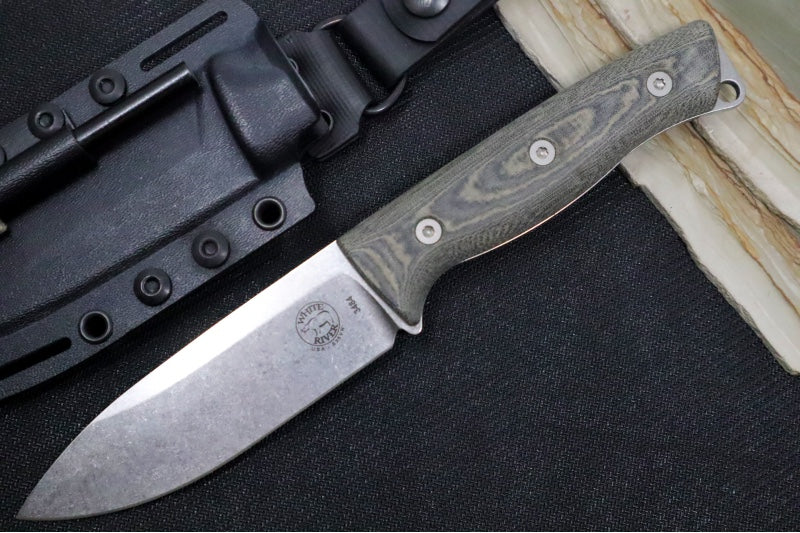 White River Ursus 45 Bushcrafter - Black & OD Green Canvas Micarta Handle / CPM-S35VN Blade WRUR45-LBO - Northwest Knives