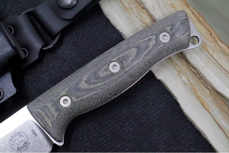 White River Ursus 45 Bushcrafter - Black & OD Green Canvas Micarta Handle / CPM-S35VN Blade WRUR45-LBO - Northwest Knives