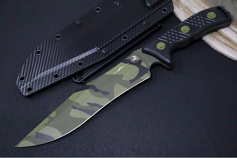 Microtech Arbiter Signature Series - Jungle Camo Finish / Double Edge Recurve Clip Point Blade / Milled Black G-10 Handle 104-1JUCS - Northwest Knives