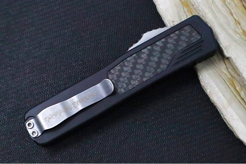 Guardian Tactical Scout OTF - Black Anodized Aluminum & Black Carbon Fiber Handle / Stonewashed Clip Point Blade 142511 - Northwest Knives
