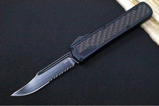 Guardian Tactical Scout OTF - Black Anodized Aluminum & Black Carbon Fiber Handle / Partial Serrated Dark Stonewashed Clip Point Blade 142612 - Northwest Knives