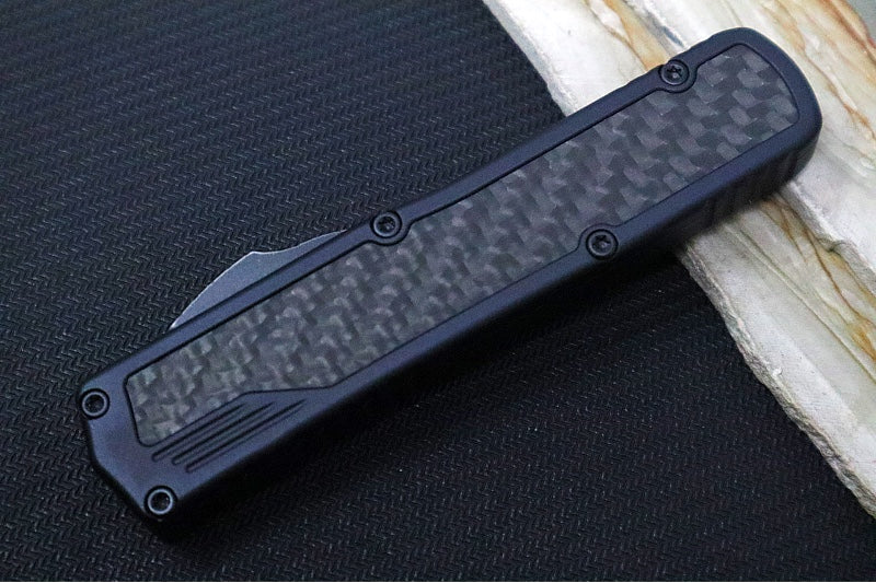 Guardian Tactical Scout OTF - Black Anodized Aluminum & Black Carbon Fiber Handle / Partial Serrated Dark Stonewashed Clip Point Blade 142612 - Northwest Knives