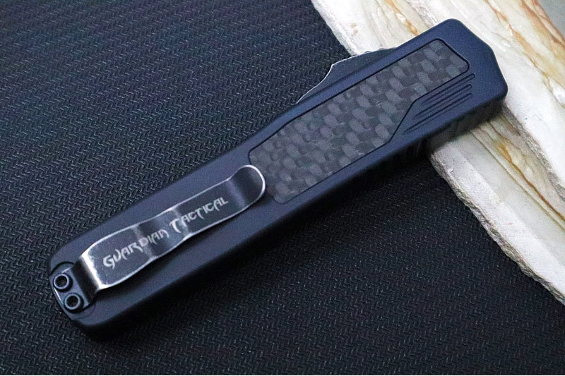 Guardian Tactical Scout OTF - Black Anodized Aluminum & Black Carbon Fiber Handle / Partial Serrated Dark Stonewashed Clip Point Blade 142612 - Northwest Knives