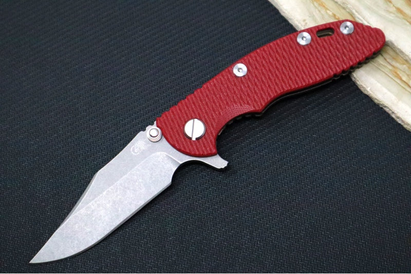 Rick Hinderer Knives XM-18 3.0" - Bowie Blade / Stonewashed Finish / CPM-20CV / Red G-10 & Battle Bronze Titanium Handle - Northwest Knives