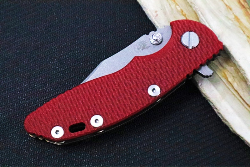 Rick Hinderer Knives XM-18 3.0" - Bowie Blade / Stonewashed Finish / CPM-20CV / Red G-10 & Battle Bronze Titanium Handle - Northwest Knives