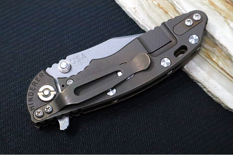 Rick Hinderer Knives XM-18 3.0" - Bowie Blade / Stonewashed Finish / CPM-20CV / Red G-10 & Battle Bronze Titanium Handle - Northwest Knives