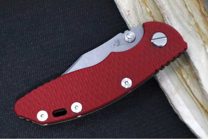 Rick Hinderer Knives XM-18 3.0" Nonflipper - Bowie Blade / Stonewashed Finish / CPM-20CV / Red G-10 & Battle Bronze Titanium Handle (Copy) - Northwest Knives