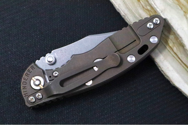 Rick Hinderer Knives XM-18 3.0" Nonflipper - Bowie Blade / Stonewashed Finish / CPM-20CV / Red G-10 & Battle Bronze Titanium Handle (Copy) - Northwest Knives