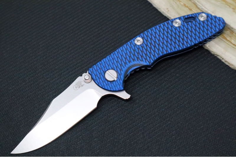 Rick Hinderer Knives XM-18 3.0" - Bowie Blade / Stonewashed Finish / CPM-20CV / Black & Blue G-10 & Blue Stonewashed Titanium Handle - Northwest Knives