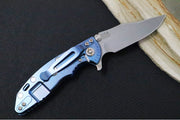 Rick Hinderer Knives XM-18 3.0" - Bowie Blade / Stonewashed Finish / CPM-20CV / Black & Blue G-10 & Blue Stonewashed Titanium Handle - Northwest Knives