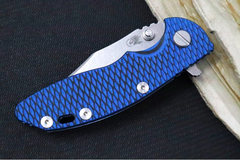 Rick Hinderer Knives XM-18 3.0" - Bowie Blade / Stonewashed Finish / CPM-20CV / Black & Blue G-10 & Blue Stonewashed Titanium Handle - Northwest Knives