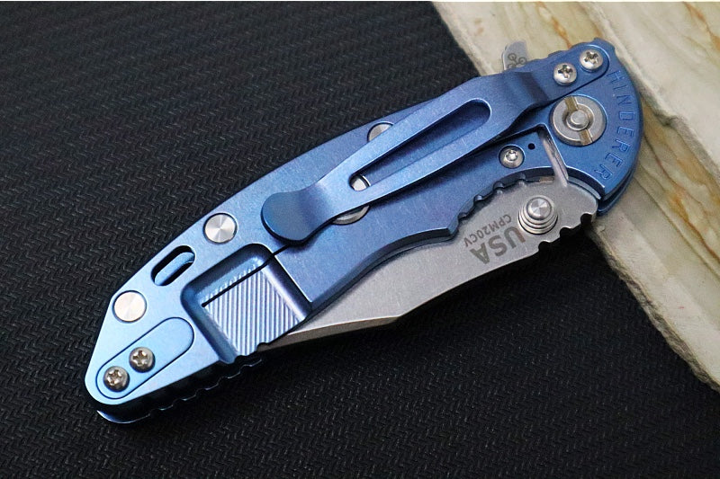 Rick Hinderer Knives XM-18 3.0" - Bowie Blade / Stonewashed Finish / CPM-20CV / Black & Blue G-10 & Blue Stonewashed Titanium Handle - Northwest Knives