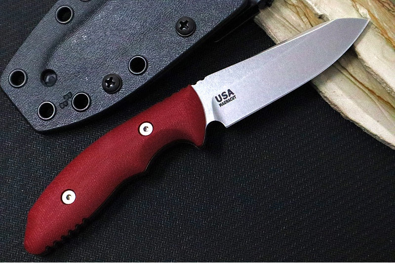 Rick Hinderer Knives Flashpoint Fixed Blade - Stonewashed Finish / CPM-Magnacut Steel / Red G-10 Handle / Black Kydex Sheath - Northwest Knives